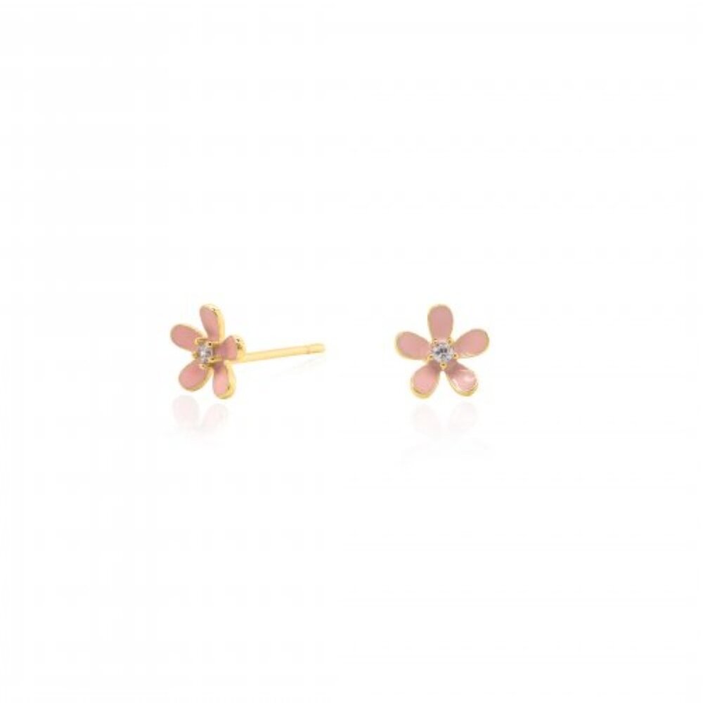 NWT Pink Kayla Flower Studs // 14k Gold Vermeil + CZ